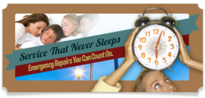 Service that never stops emergency repairs you can count on with woman holding clock